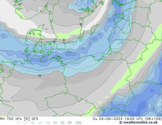 RH 700 hPa GFS Su 29.09.2024 18 UTC