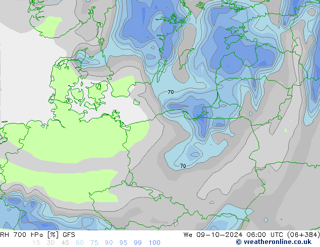 RH 700 hPa GFS We 09.10.2024 06 UTC