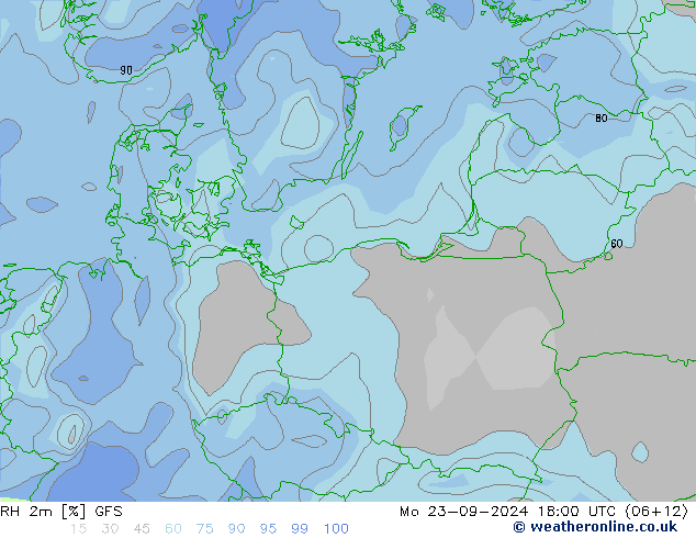 RH 2m GFS pon. 23.09.2024 18 UTC