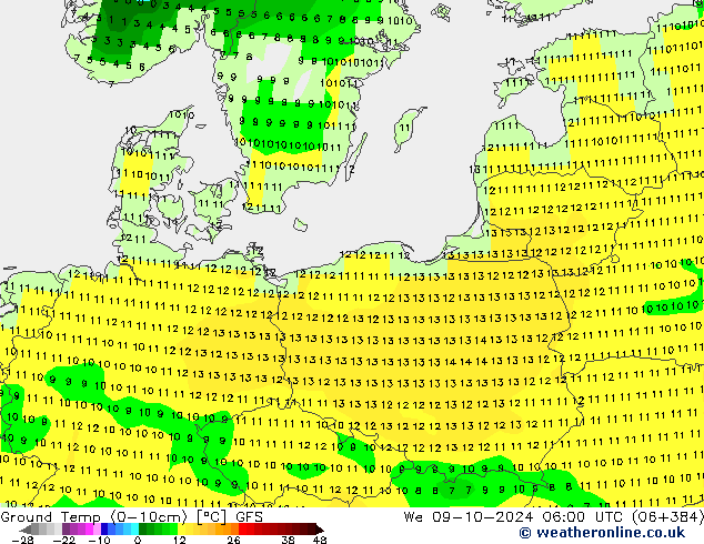 Temp. 10cm GFS wo 09.10.2024 06 UTC