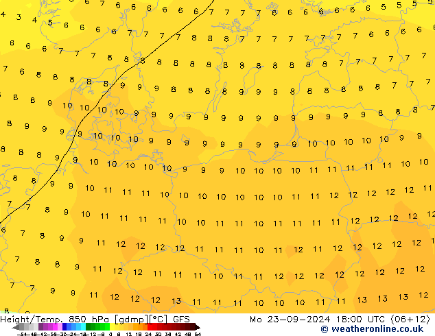 Z500/Rain (+SLP)/Z850 GFS lun 23.09.2024 18 UTC