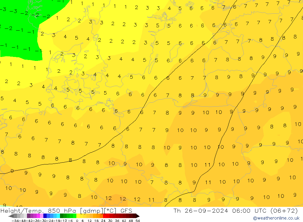 Z500/Rain (+SLP)/Z850 GFS jue 26.09.2024 06 UTC