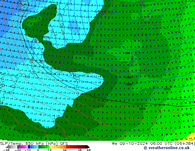 SLP/Temp. 850 hPa GFS We 09.10.2024 06 UTC