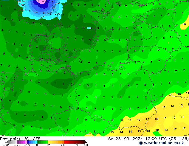 Punto de rocío GFS sáb 28.09.2024 12 UTC