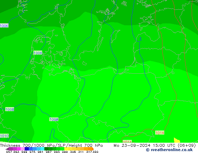 Thck 700-1000 hPa GFS Mo 23.09.2024 15 UTC