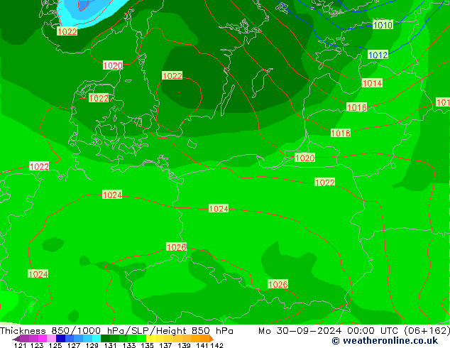 Thck 850-1000 hPa GFS lun 30.09.2024 00 UTC