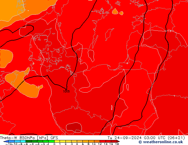 Theta-W 850hPa GFS Tu 24.09.2024 03 UTC