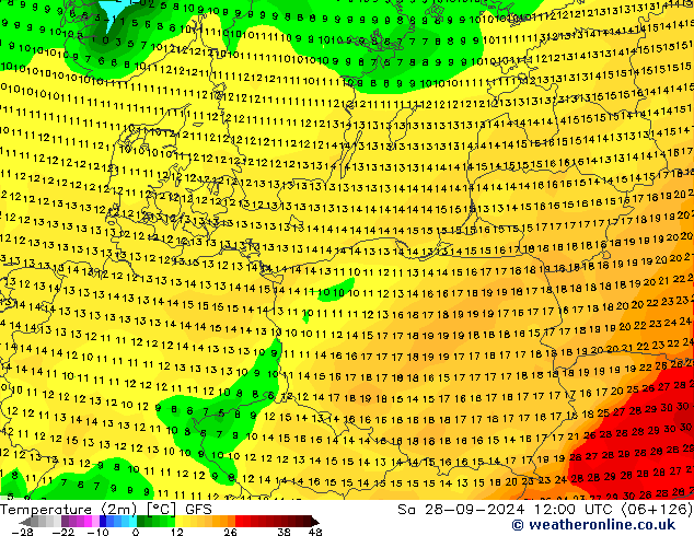 température (2m) GFS sam 28.09.2024 12 UTC