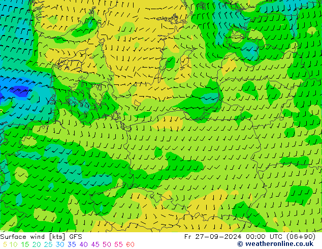 Vent 10 m GFS ven 27.09.2024 00 UTC