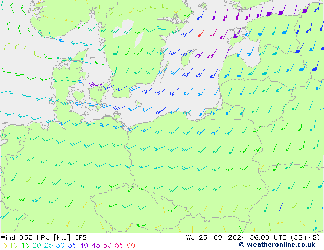 Vent 950 hPa GFS mer 25.09.2024 06 UTC