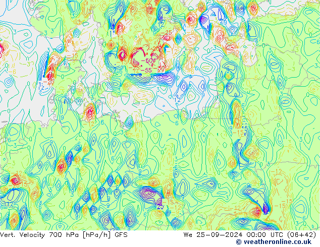 Vert. Velocity 700 hPa GFS mer 25.09.2024 00 UTC