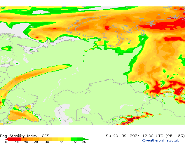 Fog Stability Index GFS nie. 29.09.2024 12 UTC