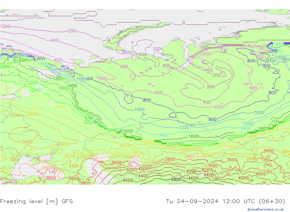 Freezing level GFS mar 24.09.2024 12 UTC