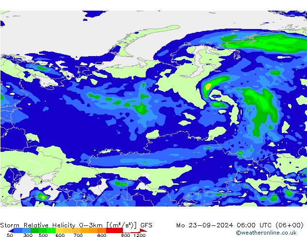 Storm Relative Helicity GFS Po 23.09.2024 06 UTC