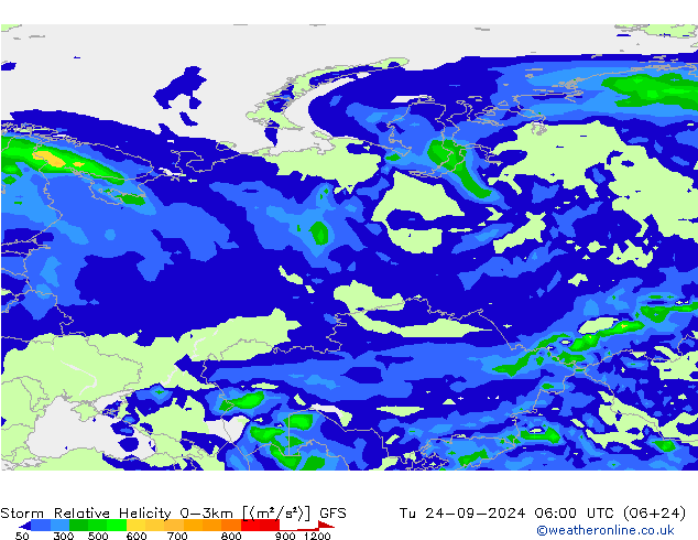 Storm Relative Helicity GFS  24.09.2024 06 UTC