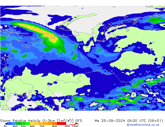 Storm Relative Helicity GFS We 25.09.2024 09 UTC