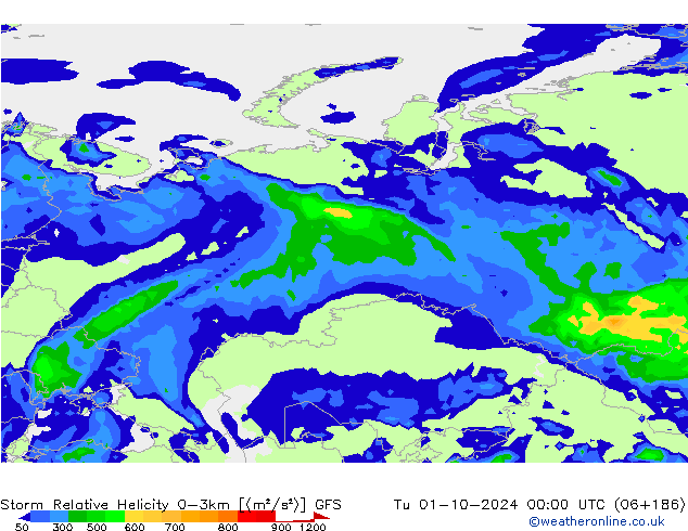 Storm Relative Helicity GFS вт 01.10.2024 00 UTC