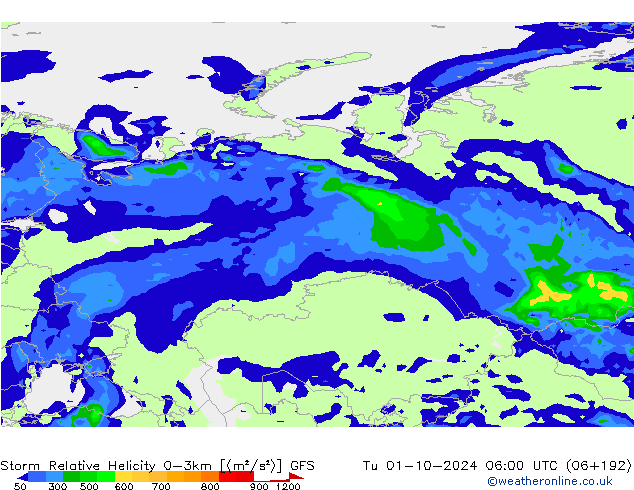 Storm Relative Helicity GFS mar 01.10.2024 06 UTC