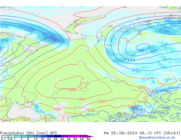 Z500/Rain (+SLP)/Z850 GFS mer 25.09.2024 12 UTC