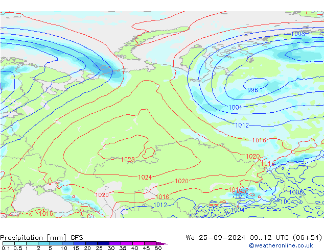 Precipitation GFS We 25.09.2024 12 UTC