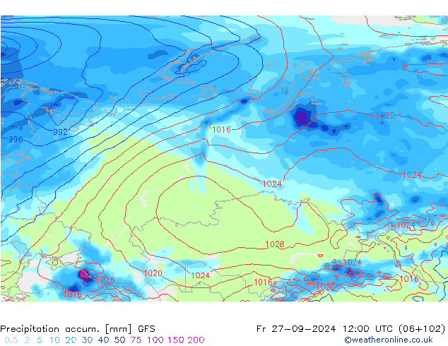 Precipitation accum. GFS пт 27.09.2024 12 UTC