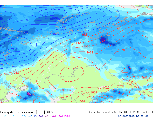 Totale neerslag GFS za 28.09.2024 06 UTC