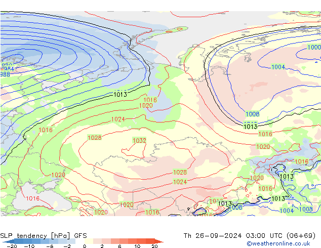 SLP tendency GFS Th 26.09.2024 03 UTC