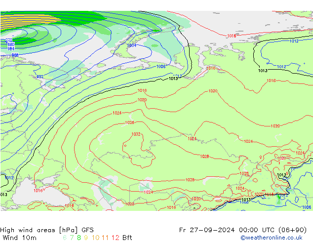 High wind areas GFS Fr 27.09.2024 00 UTC