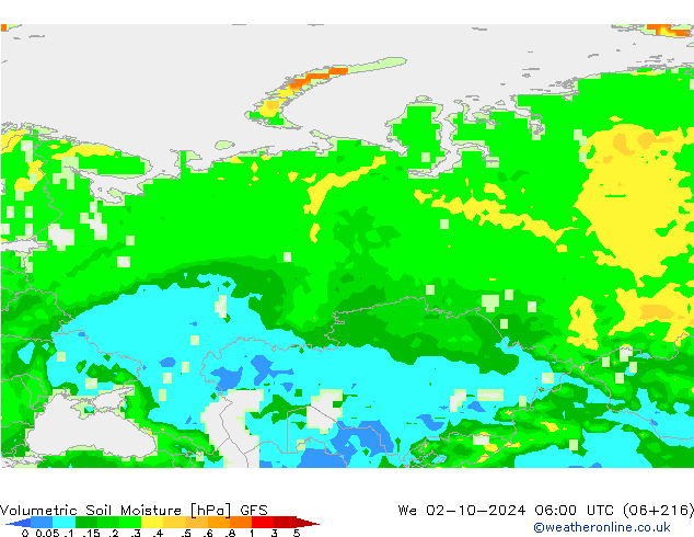 Volumetric Soil Moisture GFS mer 02.10.2024 06 UTC