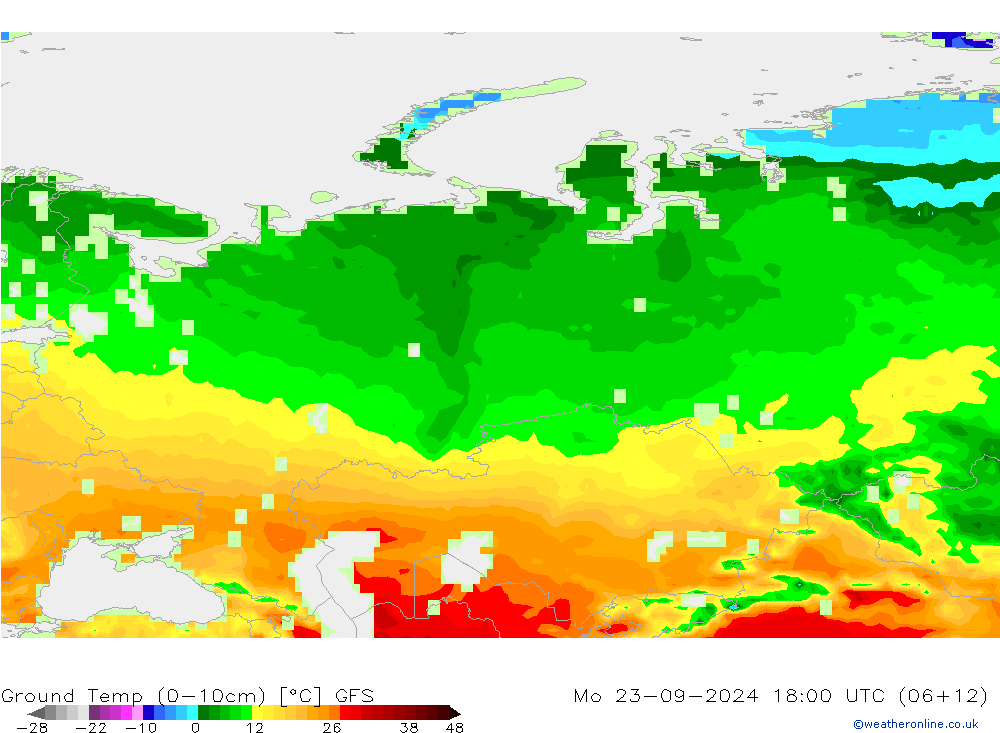 Temp. gruntu (0-10cm) GFS pon. 23.09.2024 18 UTC