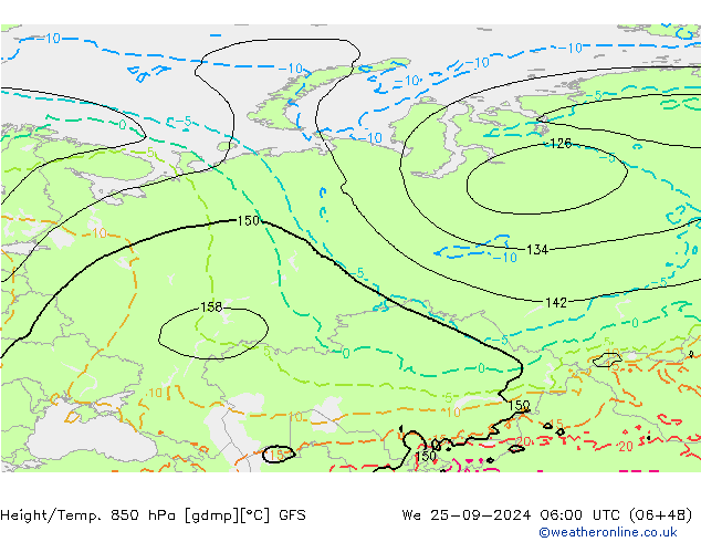 Z500/Rain (+SLP)/Z850 GFS ср 25.09.2024 06 UTC