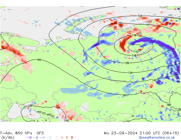 T-Adv. 850 hPa GFS ma 23.09.2024 21 UTC