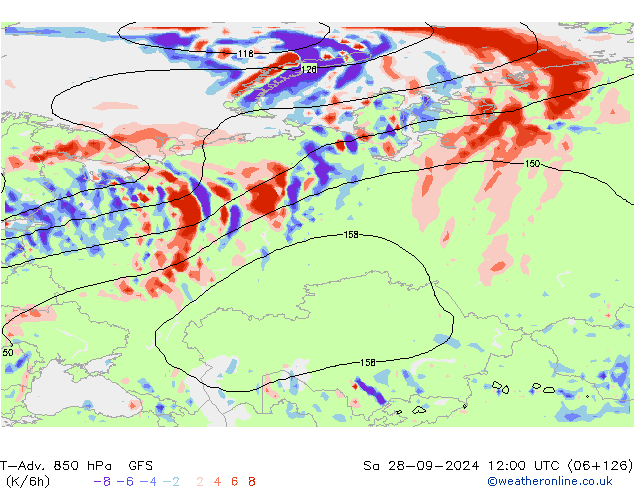 T-Adv. 850 hPa GFS Sáb 28.09.2024 12 UTC