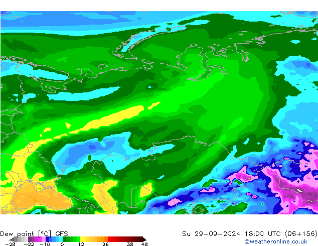 Dew point GFS Su 29.09.2024 18 UTC