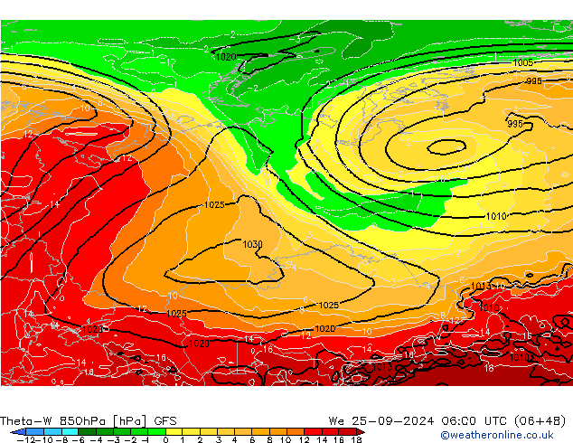 Theta-W 850hPa GFS mer 25.09.2024 06 UTC