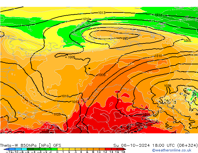 Theta-W 850hPa GFS dom 06.10.2024 18 UTC