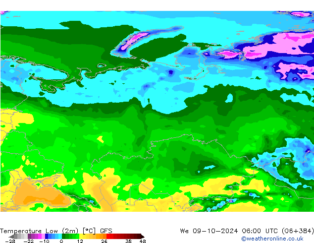 Temperature Low (2m) GFS We 09.10.2024 06 UTC