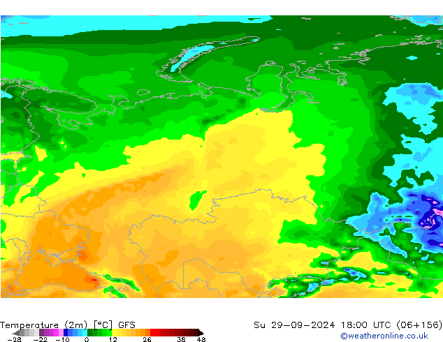 Temperature (2m) GFS Su 29.09.2024 18 UTC