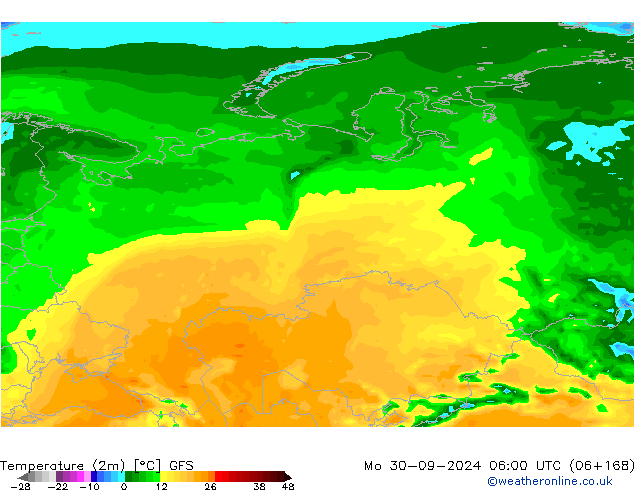 température (2m) GFS lun 30.09.2024 06 UTC