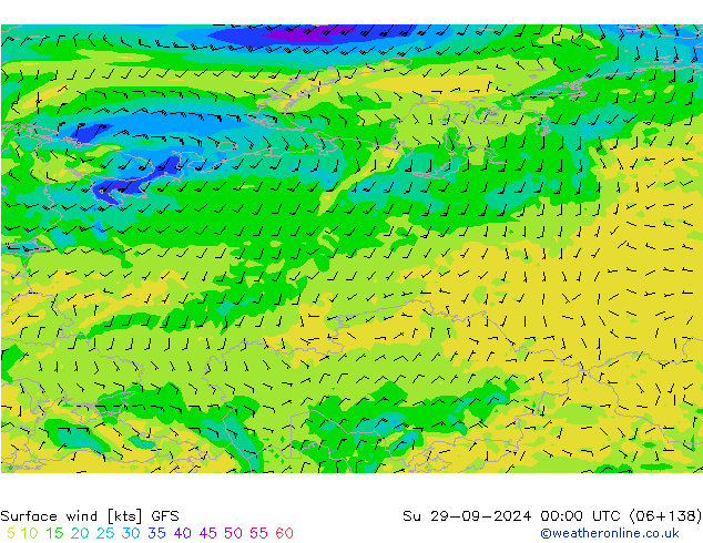 Surface wind GFS Su 29.09.2024 00 UTC