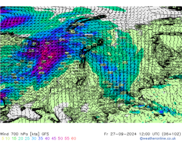 Wind 700 hPa GFS Fr 27.09.2024 12 UTC