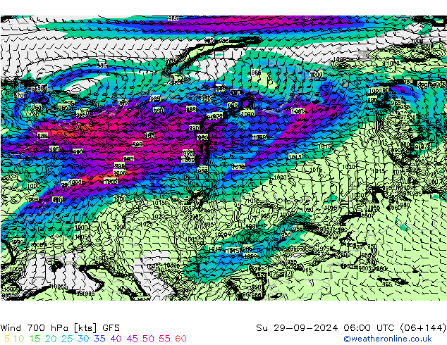 Wind 700 hPa GFS Su 29.09.2024 06 UTC