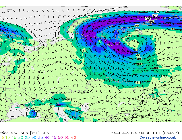 Rüzgar 950 hPa GFS Sa 24.09.2024 09 UTC