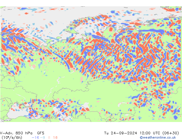 V-Adv. 850 гПа GFS вт 24.09.2024 12 UTC