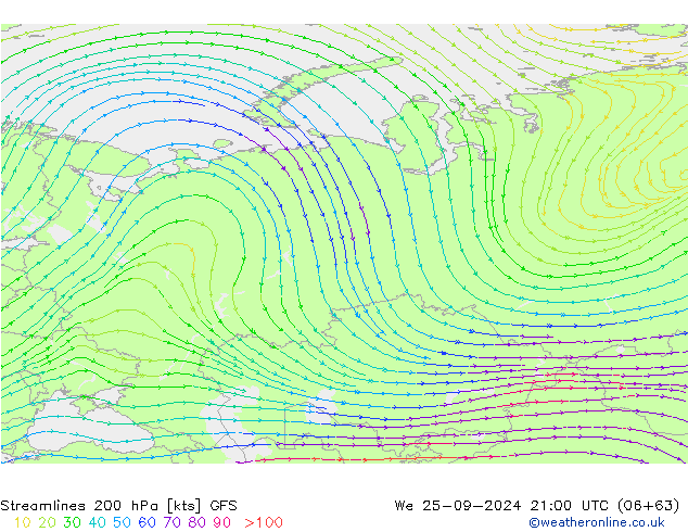 Streamlines 200 hPa GFS We 25.09.2024 21 UTC