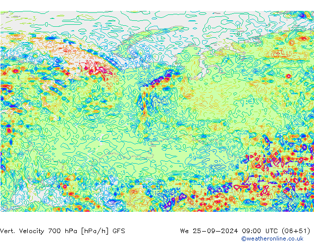 700 hPa Dikey Hız GFS Çar 25.09.2024 09 UTC