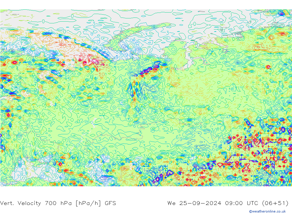 Vert. Velocity 700 hPa GFS Qua 25.09.2024 09 UTC