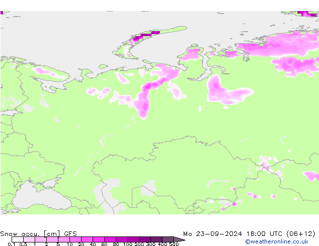 Snow accu. GFS Mo 23.09.2024 18 UTC