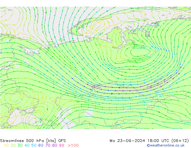 Streamlines 500 hPa GFS Mo 23.09.2024 18 UTC