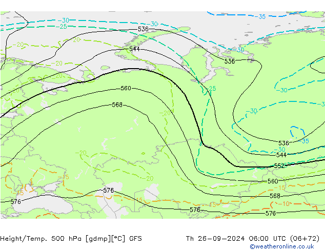 Z500/Rain (+SLP)/Z850 GFS jeu 26.09.2024 06 UTC